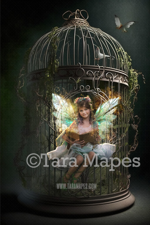 Fairy Cage Digital Backdrop - Magical Fairy Cage in Enchanted Forest Digital Background - Glowing Fairy Home Digital Background JPG