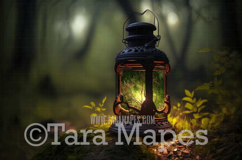 Fairy Lantern Digital Backdrop - Magical Fairy  Lantern in Forest Digital Background - Glowing Fairy Flower Lantern Digital Background JPG