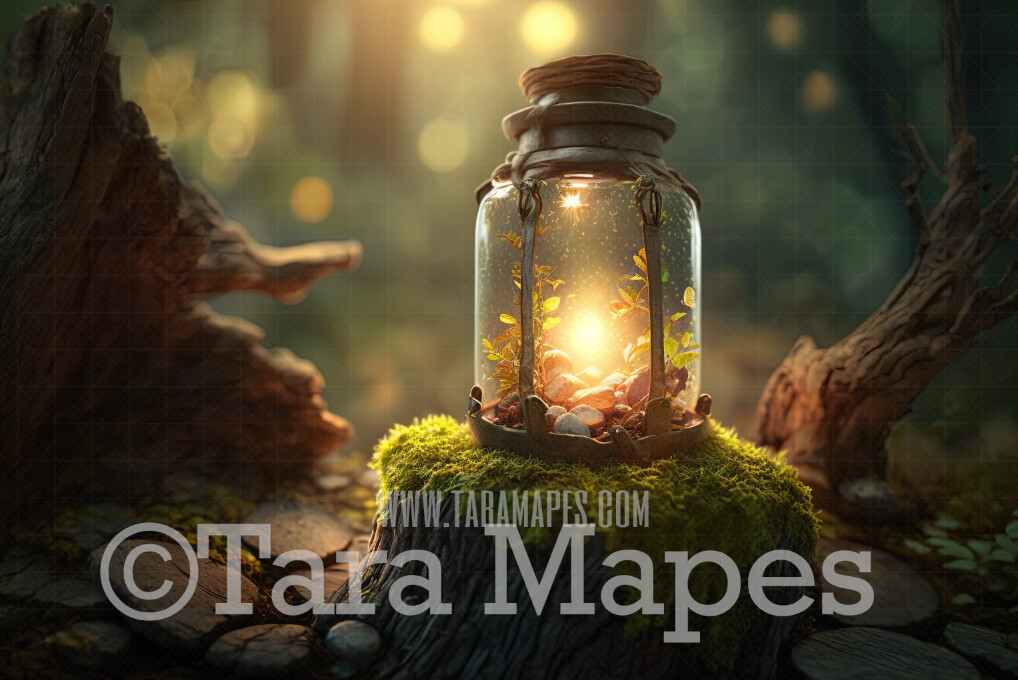 Fairy Lantern Digital Backdrop - Magical Fairy  Lantern in Forest Digital Background - Glowing Fairy Flower Lantern Digital Background JPG