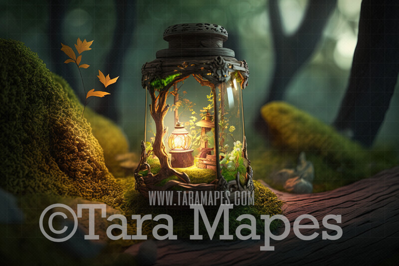 Fairy Lantern Digital Backdrop - Magical Fairy  Lantern in Forest Digital Background - Glowing Fairy Flower Lantern Digital Background JPG