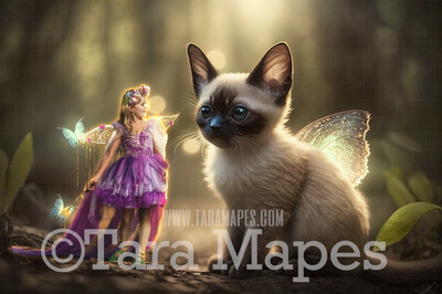 Fairy Cat Digital Backdrop - Magical Fairy Cat in Forest Digital Background - Glowing Fairy Cat Digital Background JPG