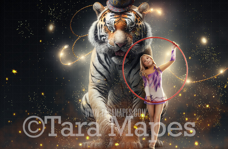 Circus Tiger Digital Background -  Tiger Wearing Hat in Circus Arena - Circus Digital Background (JPG FILE)