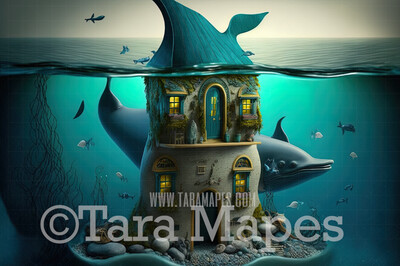 Whimsical Mermaid House in Ocean Digital Backdrop - Mermaid Home in Ocean Digital Background JPG