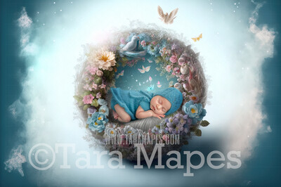 Newborn Digital Backdrop - Whimsical Floral Newborn Digital Background - Clouds Newborn Digital - Baby Newborn Digital Background