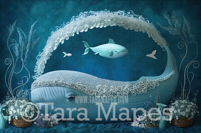 Newborn Digital Backdrop - Whale Themed Newborn Digital Background - Underwater  Newborn Digital - Baby Newborn Digital Background