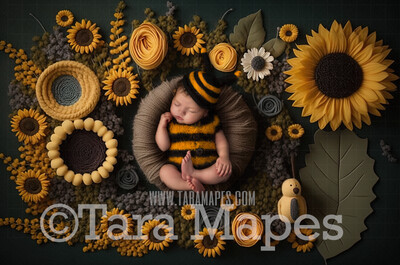 Newborn Digital Backdrop - Sunflower Newborn Digital Background - Summer Sunflower Newborn Digital - Baby Newborn Digital Background