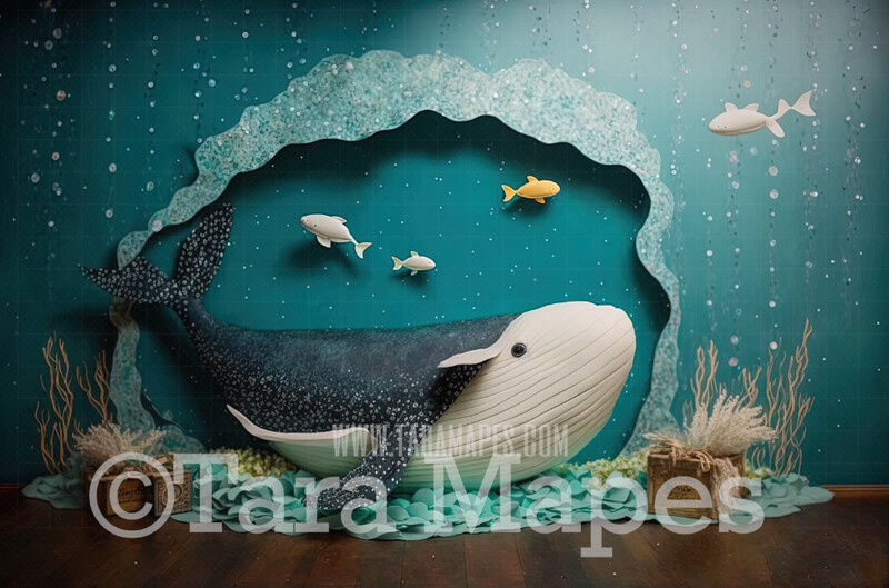Newborn Digital Backdrop - Whale Themed Newborn Digital Background - Underwater  Newborn Digital - Ocean Baby Newborn Digital Background