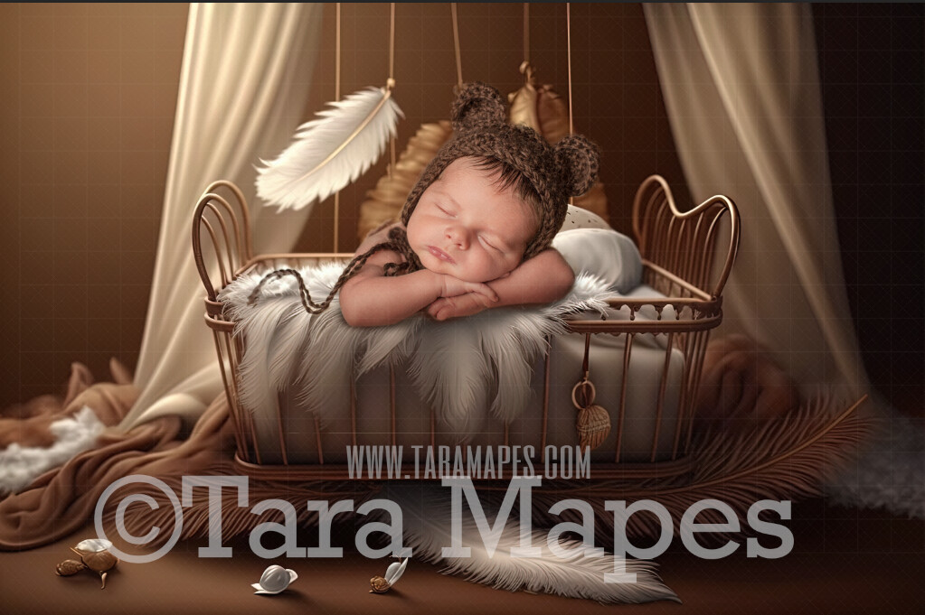Newborn Digital Backdrop - Neutral Tone Boho Newborn Digital Background -  Feathery Boho Newborn Digital -  Beiges and Brown Themed Baby Newborn Digital Background