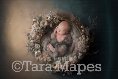 Newborn Digital Backdrop - Soft Neutral Floral Newborn Digital Background -   Wreath Newborn Digital -  Floral Baby Newborn Digital Background