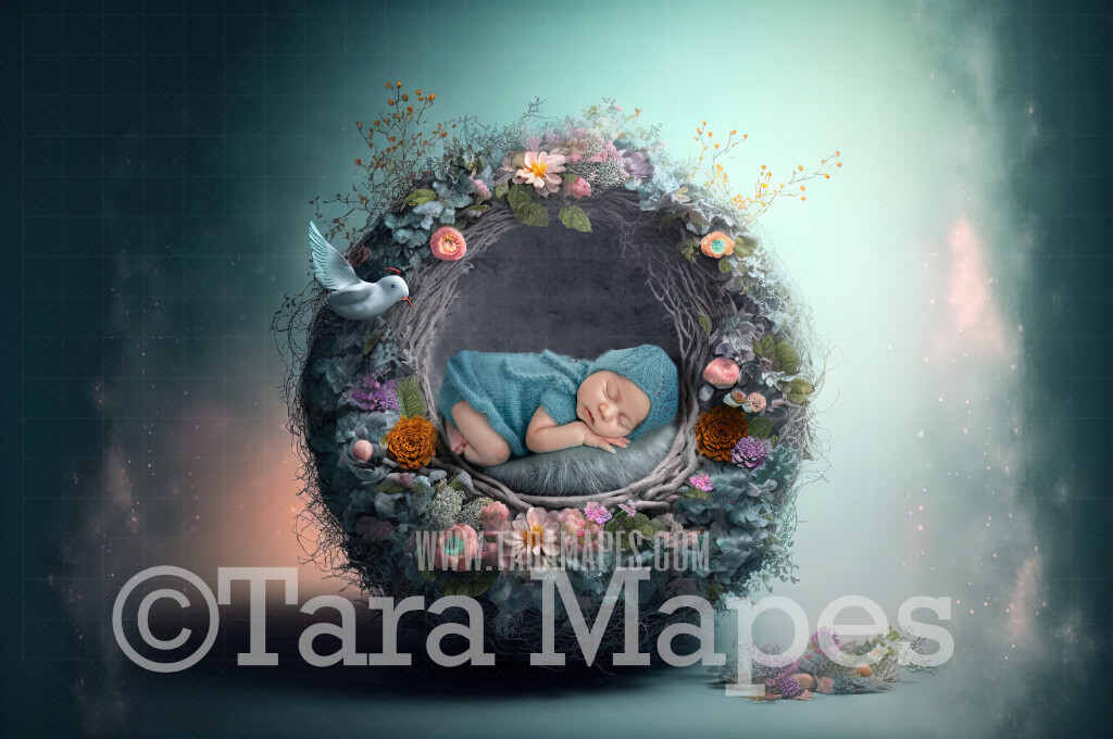 Newborn Digital Backdrop - Whimsical Floral Newborn Digital Background - Clouds Newborn Digital - Baby Newborn Digital Background