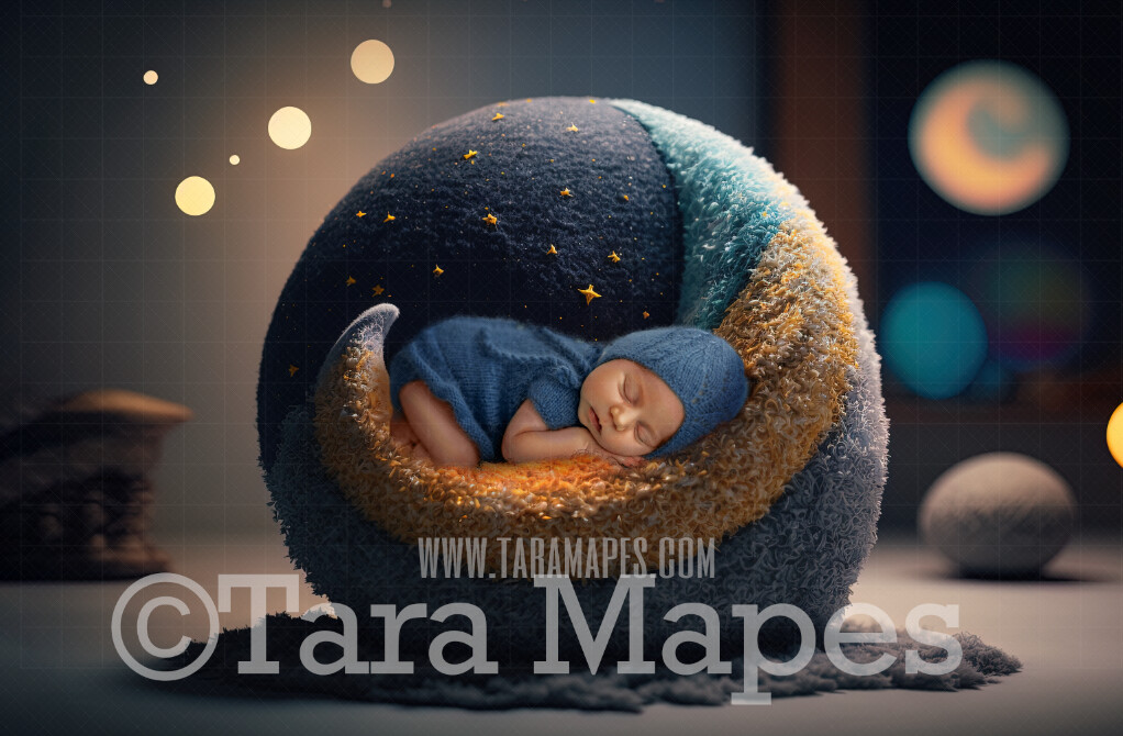 Newborn Digital Backdrop - Whimsical Moon Newborn Digital Background - Moon and Stars Newborn Digital - Baby Newborn Digital Background