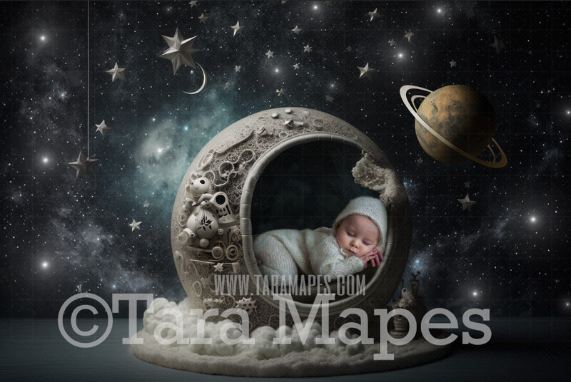 Newborn Digital Backdrop - Whimsical Space Themed Newborn Digital Background - Galaxy Planets Newborn Digital - Baby Newborn Digital Background
