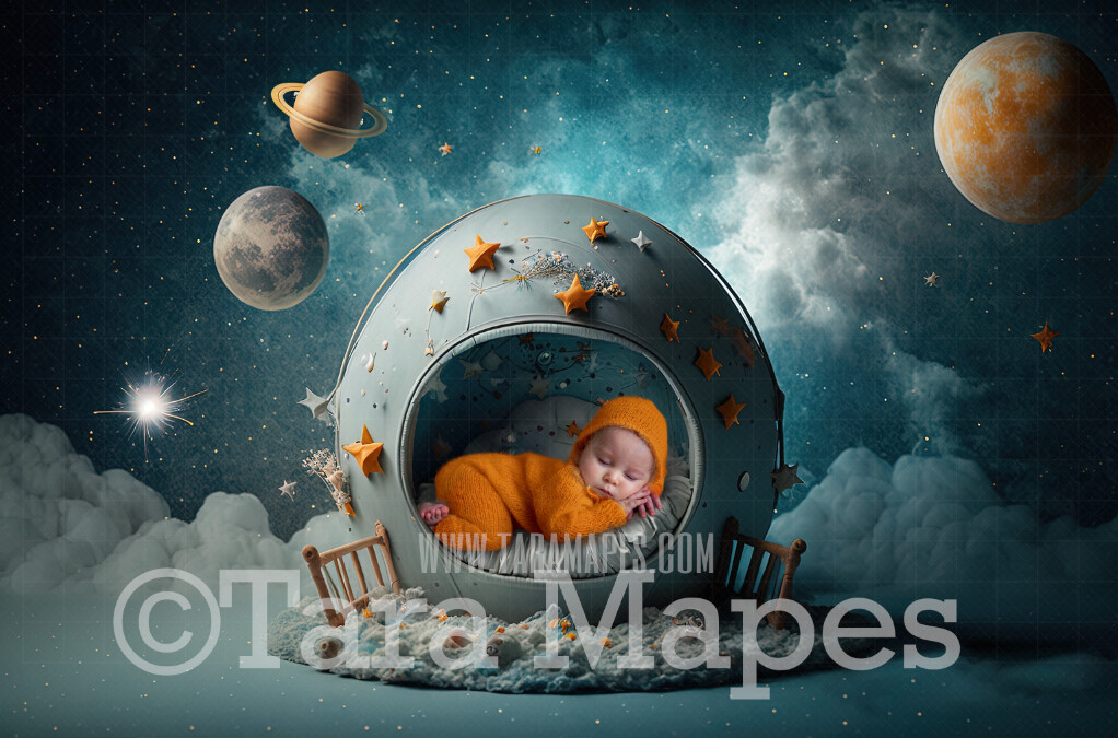 Newborn Digital Backdrop - Whimsical Space Themed Newborn Digital Background - Galaxy Planets Newborn Digital - Baby Newborn Digital Background