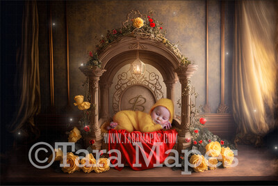 Newborn Digital Backdrop - Beauty and the Beast Themed Newborn Digital Background - Belle Newborn Digital - Baby Newborn Digital Background