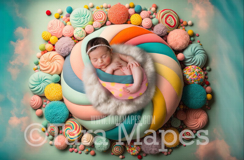 Newborn Digital Backdrop - Candy Themed Newborn Digital Background - Candy Scene Newborn Digital - Baby Newborn Digital Background