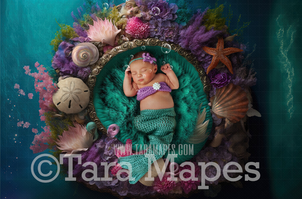 Newborn Digital Backdrop - Mermaid Themed Newborn Digital Background - Under the Sea Newborn Digital - Baby Newborn Digital Background