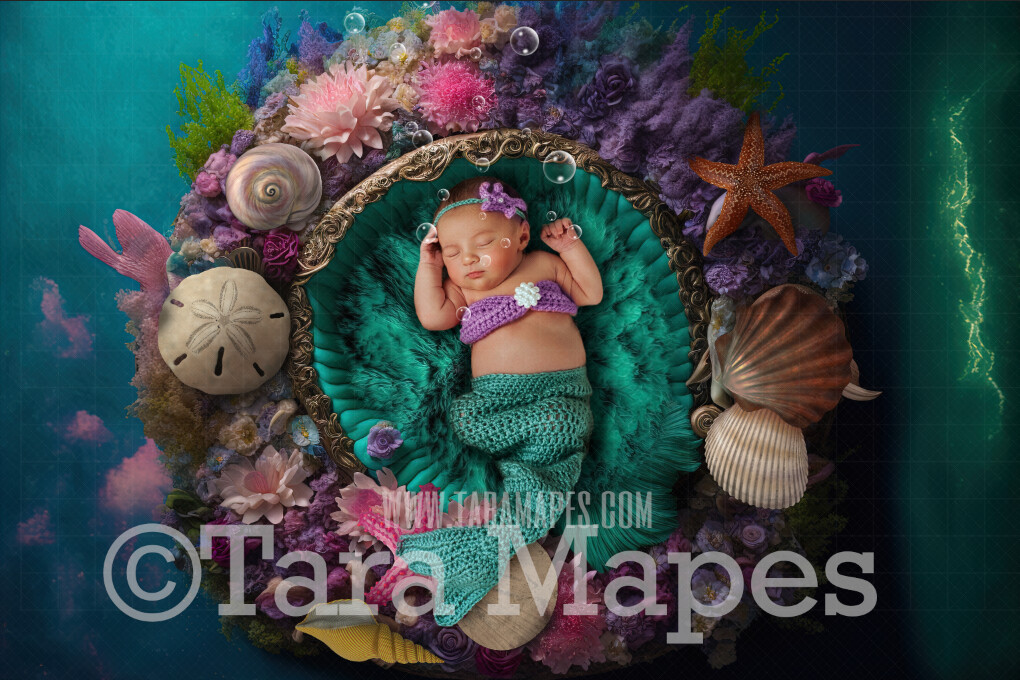 Newborn Digital Backdrop - Mermaid Themed Newborn Digital Background - Under the Sea Newborn Digital - Baby Newborn Digital Background