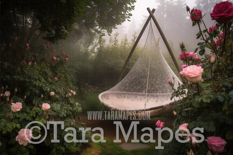 Spring Garden with Hammock Digital Backdrop - Garden Hammock Digital Background