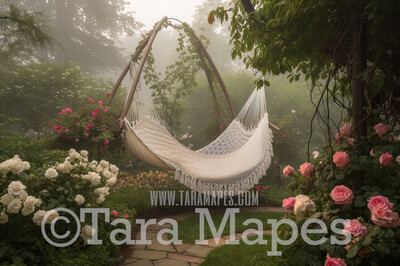 Spring Garden with Hammock Digital Backdrop - Garden Hammock Digital Background