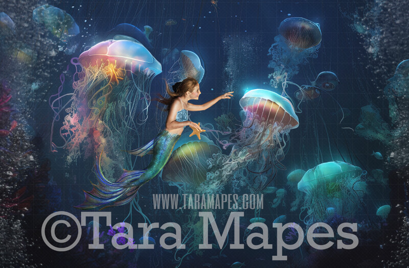 Jellyfish in Ocean Digital Backdrop - Underwater - Under the Sea Digital Background - Jellyfish Mermaid Digital Background JPG