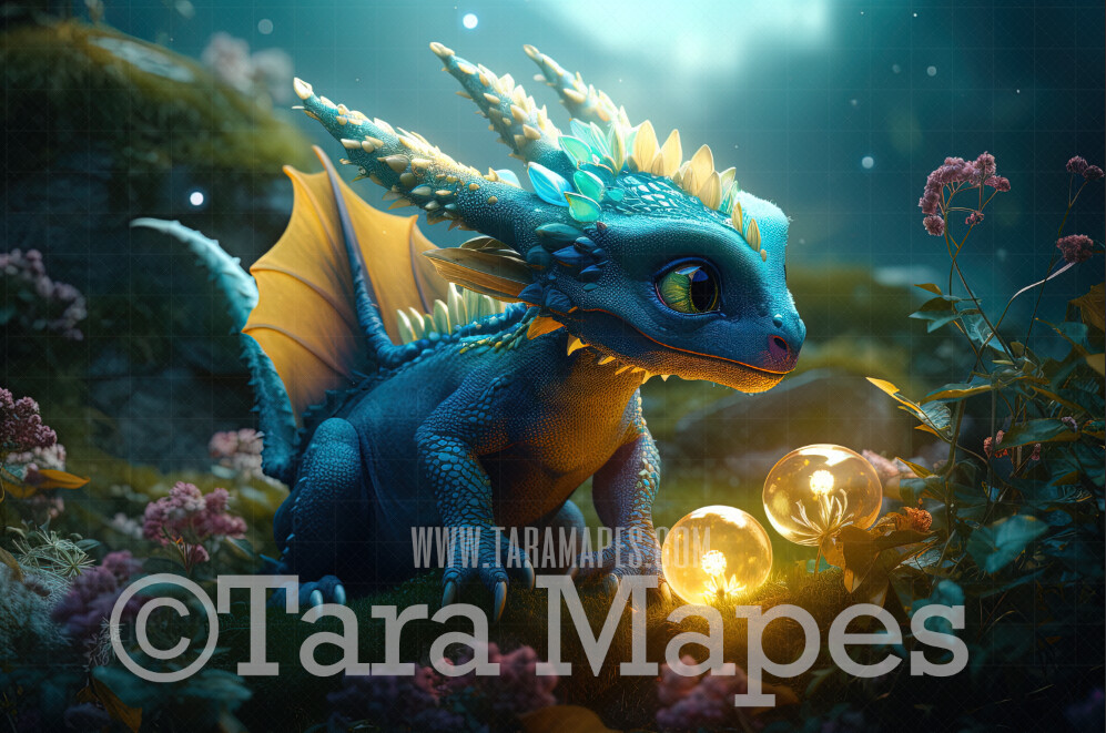 Dragon Digital Backdrop - Baby Dragon Digital Background -  Fantasy Cute Dragon Digital Background JPG