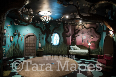 Alice Digital Backdrop - Wonderland  Room - Trippy Wonderland Enchanted Room - JPG File - Wonderland Digital Background