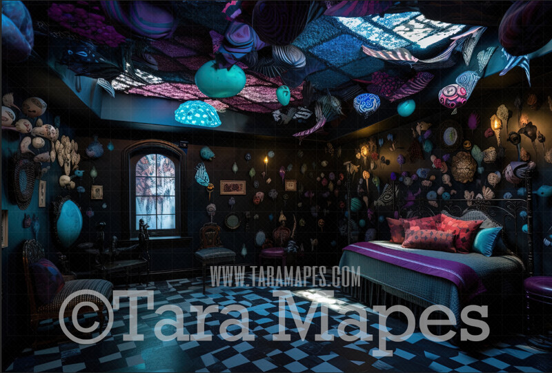 Alice Digital Backdrop - Wonderland  Room - Trippy Wonderland Enchanted Room - JPG File - Wonderland Digital Background