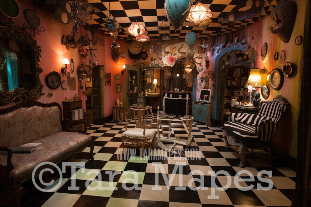 Alice Digital Backdrop - Wonderland  Room - Trippy Wonderland Enchanted Room - JPG File - Wonderland Digital Background