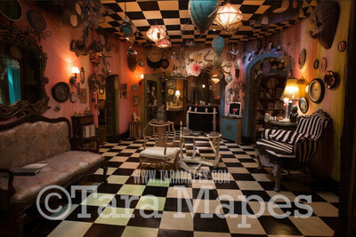 Alice Digital Backdrop - Wonderland  Room - Trippy Wonderland Enchanted Room - JPG File - Wonderland Digital Background