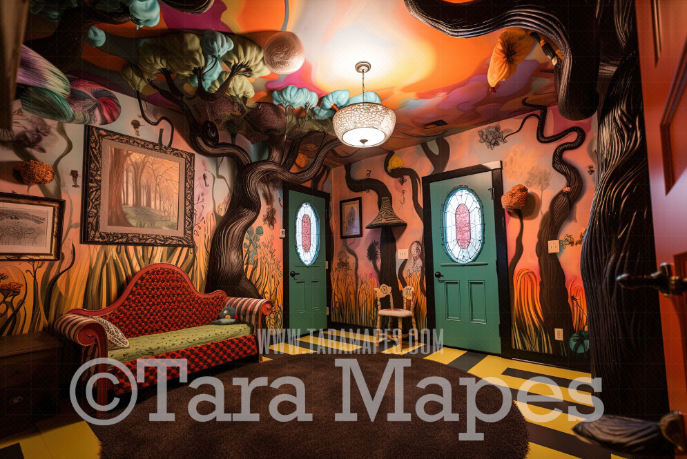 Alice Digital Backdrop - Wonderland Room - Trippy Wonderland Enchanted Room - JPG File - Wonderland Digital Background