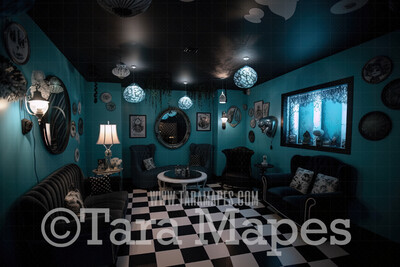 Alice Digital Backdrop - Wonderland  Room - Trippy Wonderland Enchanted Room - JPG File - Wonderland Digital Background