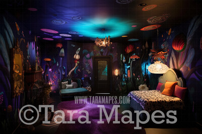 Alice Digital Backdrop - Wonderland  Room - Trippy Wonderland Enchanted Room - JPG File - Wonderland Digital Background