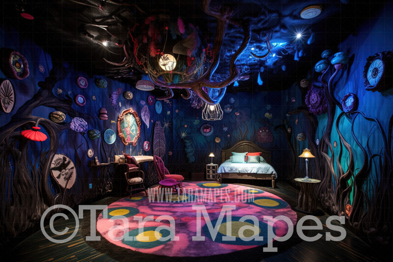 Alice Digital Backdrop - Wonderland  Room - Trippy Wonderland Enchanted Room - JPG File - Wonderland Digital Background