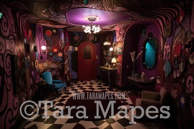 Alice Digital Backdrop - Wonderland  Room - Trippy Wonderland Enchanted Room - JPG File - Wonderland Digital Background