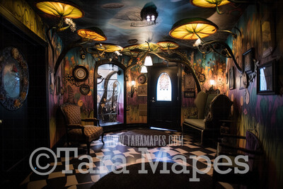 Alice Digital Backdrop - Wonderland  Room - Trippy Wonderland Enchanted Room - JPG File - Wonderland Digital Background