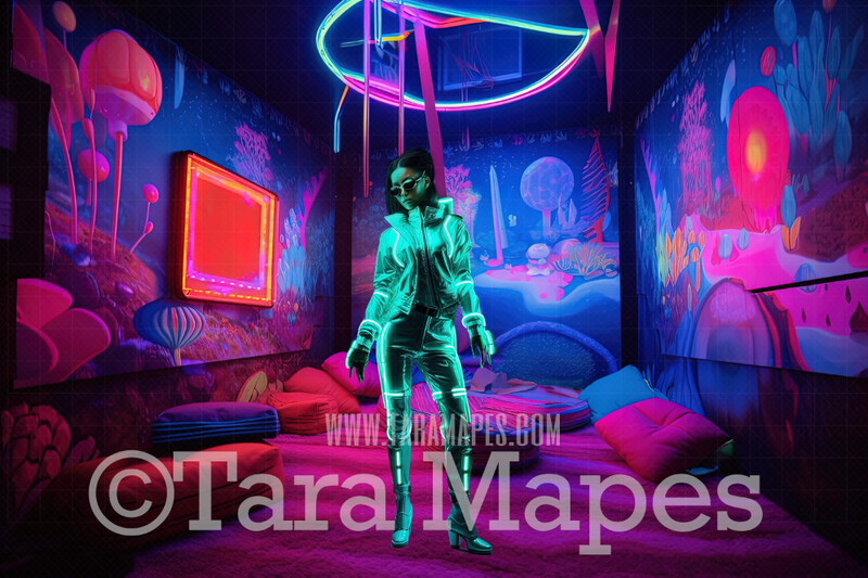 Alien World Digital Backdrop  -  Otherworldly Room- Neon Alien Room in Alien World Digital Background JPG FILE