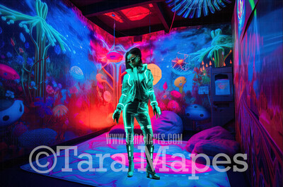 Alien World Digital Backdrop  -  Otherworldly Room- Neon Alien Room in Alien World Digital Background JPG FILE