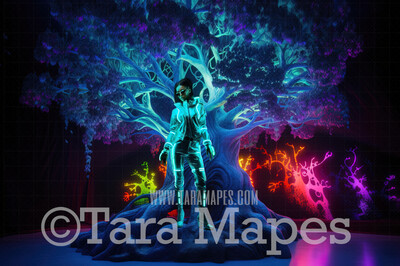 Alien World Digital Backdrop  -  Otherworldly Tree - Neon Alien Tree in Alien World Digital Background JPG FILE