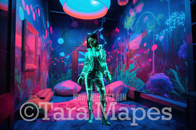 Alien World Digital Backdrop  -  Otherworldly Room- Neon Alien Room in Alien World Digital Background JPG FILE