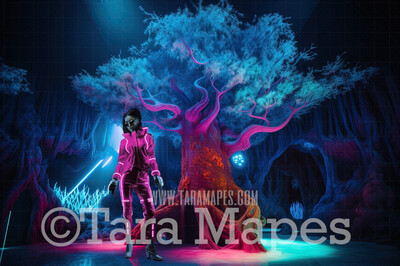 Alien World Digital Backdrop  -  Otherworldly Tree - Neon Alien Tree in Alien World Digital Background JPG FILE