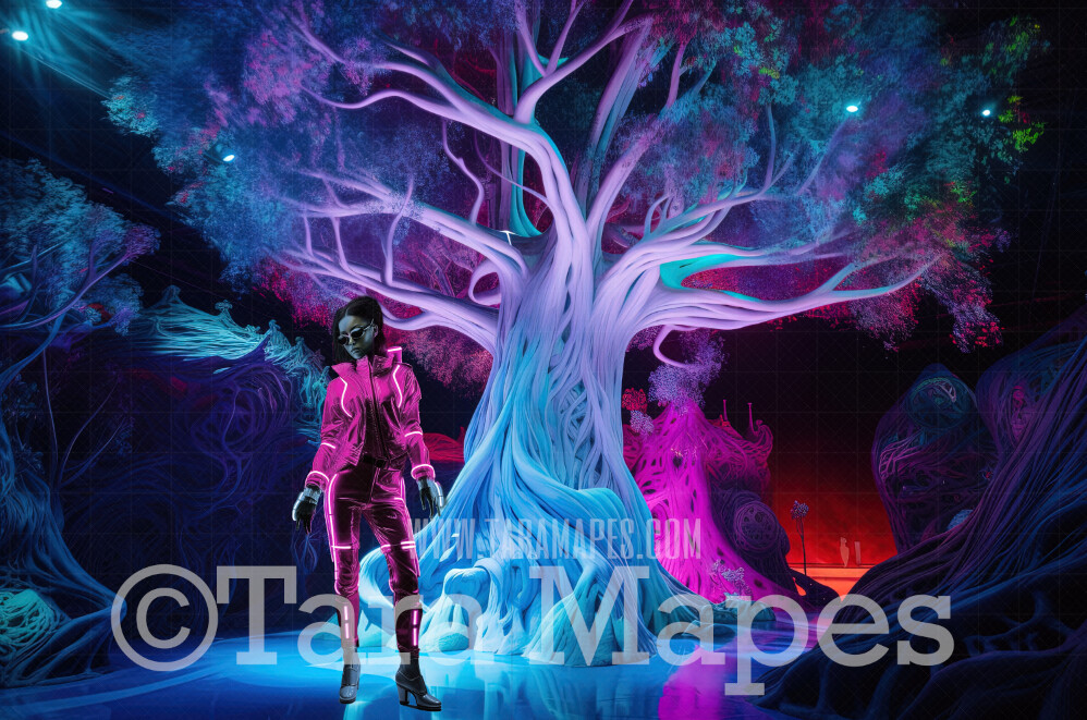 Alien World Digital Backdrop - Otherworldly Tree - Neon Alien Tree in Alien World Digital Background JPG FILE