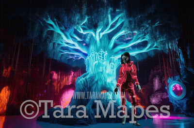 Alien World Digital Backdrop  -  Otherworldly Tree - Neon Alien Tree in Alien World Digital Background JPG FILE