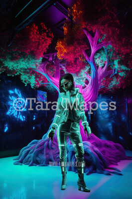 Alien World Digital Backdrop  -  Otherworldly Tree - Neon Alien Tree in Alien World Digital Background JPG FILE