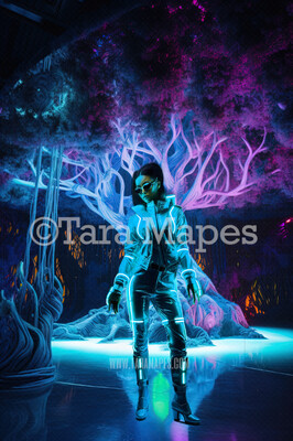 Alien World Digital Backdrop  -  Otherworldly Tree - Neon Alien Tree in Alien World Digital Background JPG FILE