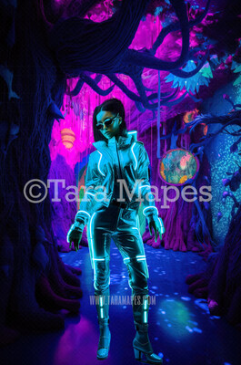 Alien World Digital Backdrop  -  Otherworldly Tree - Neon Alien Tree in Alien World Digital Background JPG FILE