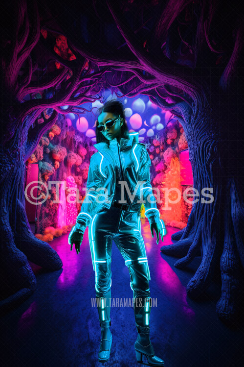 Alien World Digital Backdrop  -  Otherworldly Portal - Neon Alien Entrance in Alien World Digital Background JPG FILE