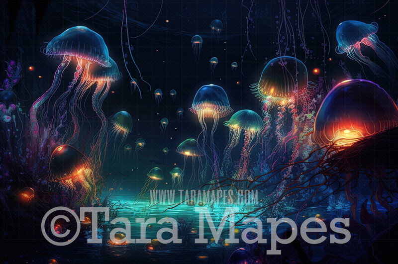 Floating Jellyfish Digital Backdrop - Jellyfish Digital Background - Jellyfish Fantasy Digital Background JPG