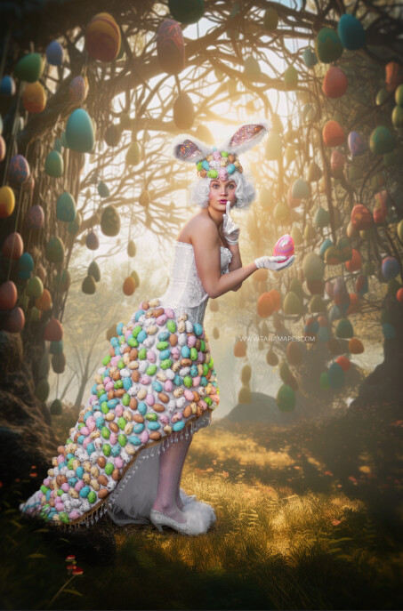 Easter Egg Forest Digital Backdrop - Whimsical Easter Eggs Hanging from Trees in Forest - Easter Digital Background JPG - Easter Digital