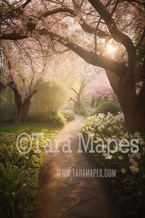 Garden Path Digital Backdrop - Path in Garden - Floral Pathway -  Flowers in Garden -  Digital Background JPG