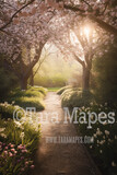 Garden Path Digital Backdrop - Path in Garden - Floral Pathway -  Flowers in Garden -  Digital Background JPG